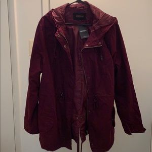 Burgundy Plus size Hooded Utility Jacket by